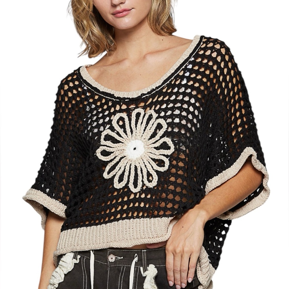 Black and Cream Crochet Sweater